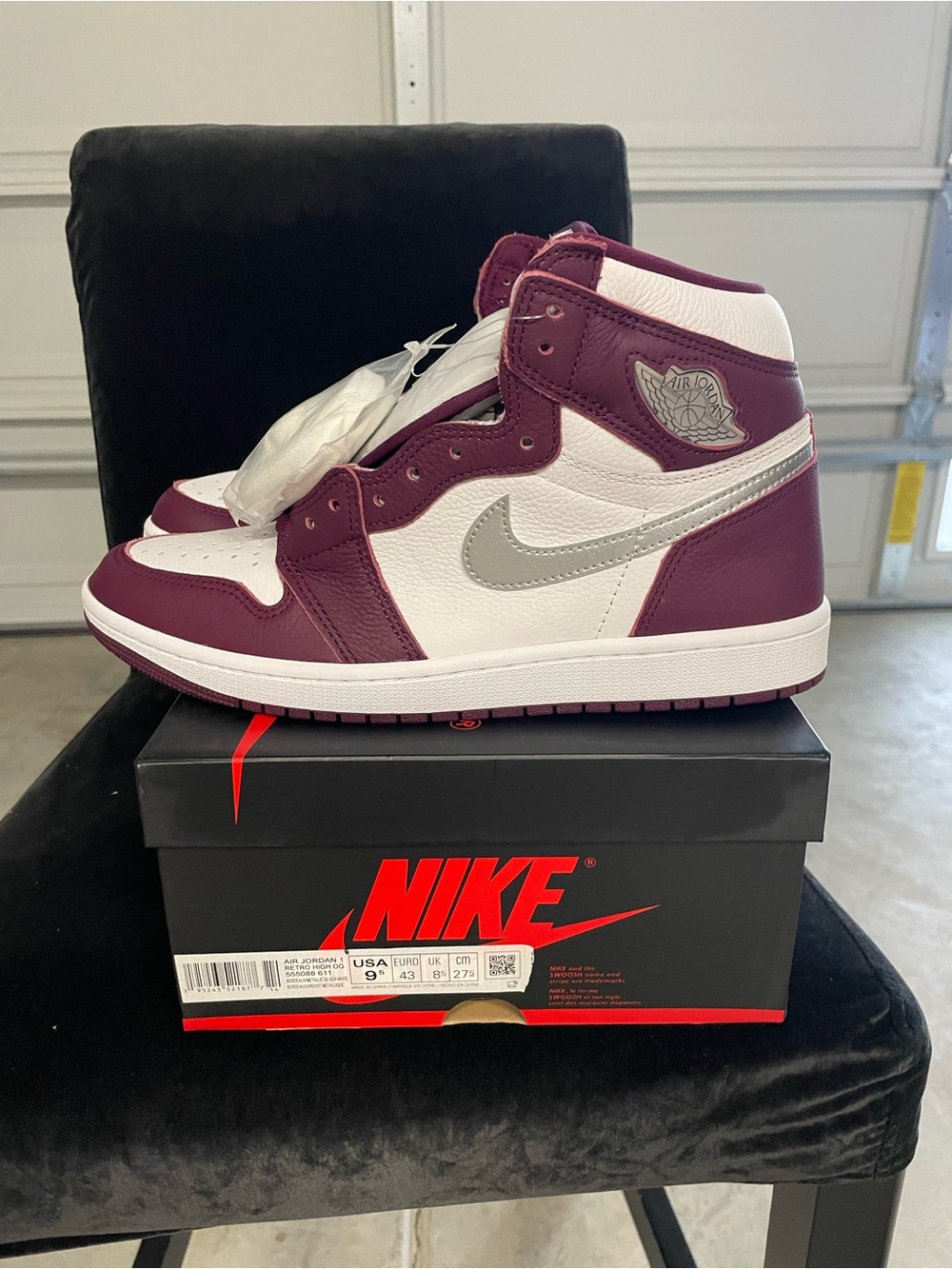 Nike Air Jordan 1 High Bordeaux White and Maroon Men's Sneakers 9.5